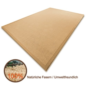 casa pura® Sisal Teppich aus Naturfasern | natur | mit Bordüre aus Baumwolle | pflegeleicht | Größe wählbar (70x130 cm) - 2
