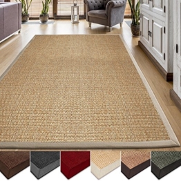 casa pura® Sisal Teppich aus Naturfasern | natur | mit Bordüre aus Baumwolle | pflegeleicht | Größe wählbar (70x130 cm) - 1
