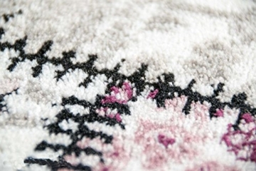 Edler Designer Teppich Moderner Teppich Wohnzimmer Teppich Patchwork Vintage Meliert Karo Muster in Lila Creme Grau Rosa Schwarz Größe 120x170 cm - 