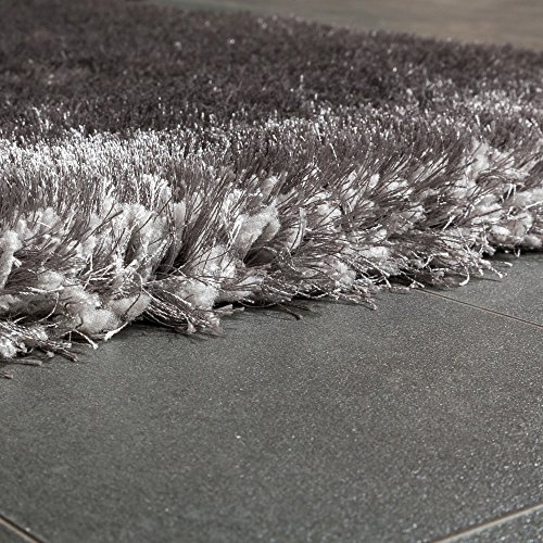 Edler Teppich Shaggy Hochflor Einfarbig Flauschig Glänzend In Grau Hellgrau, Grösse:120x170 cm - 2