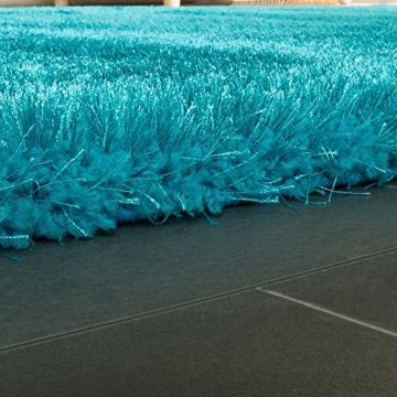Edler Teppich Shaggy Hochflor Einfarbig Flauschig Glänzend In Türkis, Grösse:80x150 cm - 2