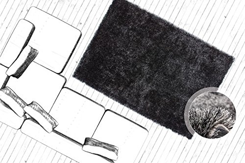 Handgefertigter Uni Hochflor Shaggy Teppich Lurex Moderne Teppiche Anthrazit NEU, Größe:120cm x 170cm -