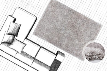 Handgefertigter Uni Hochflor Shaggy Teppich Moderne Teppiche Silber Weiß SALE, Größe:200cm x 290cm -