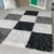 Hochflor Shaggy Teppich kariert in versch. Farben und Größen Langflor Teppiche für Wohnzimmer und Jugendzimmer. (160 x 230 cm, Grau) -