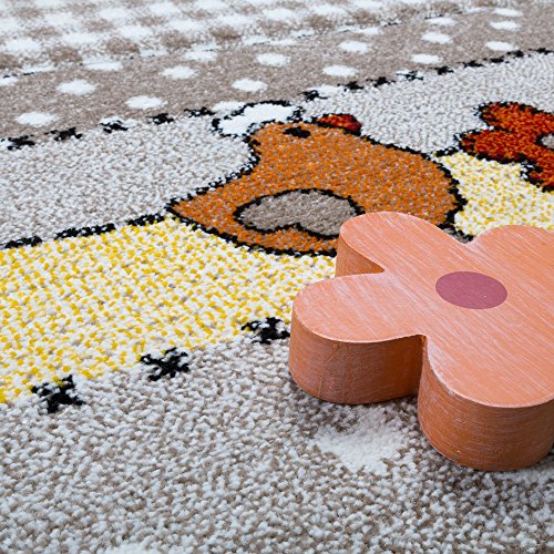 Kinderteppich Kinderzimmer Lustige Bauernhof Tiere Konturenschnitt Beige Grau , Grösse:120x170 cm -