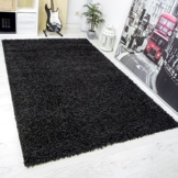 Moderner Hochflor Shaggy Teppich, Hoher Flor, Uni Farbe in SCHWARZ, Strapazierfähig - Ökotex Zertifiziert, VIMODA; Maße: 120x170 cm -