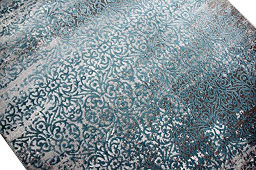 Moderner Teppich Antik Vintage Ornamente grau creme türkis Größe 120x170 cm -