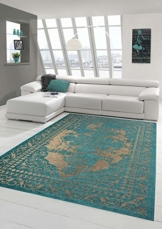 Moderner Teppich Designer Teppich Orientteppich Wohnzimmer Teppich mit Bordüre in Türkis Beige Größe 160x230 cm -