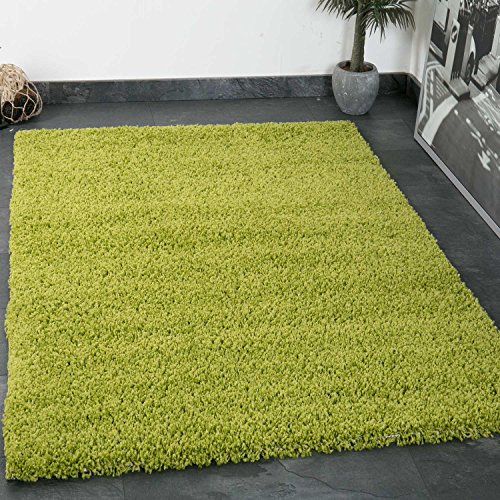 Prime Shaggy Teppich Grün Hochflor Langflor Teppiche Modern für Wohnzimmer Schlafzimmer Einfarbig - VIMODA, Maße:70x140 cm - 1