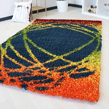 Shaggy Hochflor Teppich mit Multi Farben Muster in 5 verschiedenen Grössen bunt farbig für Wohnzimmer und Jugendzimmer mit Öko-Tex (200 x 290 cm) -