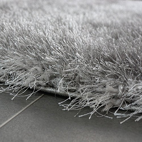 Shaggy Hochflor Teppich Modern Soft Garn Mit Glitzer In Uni Hellgrau Grau, Grösse:80x150 cm - 2