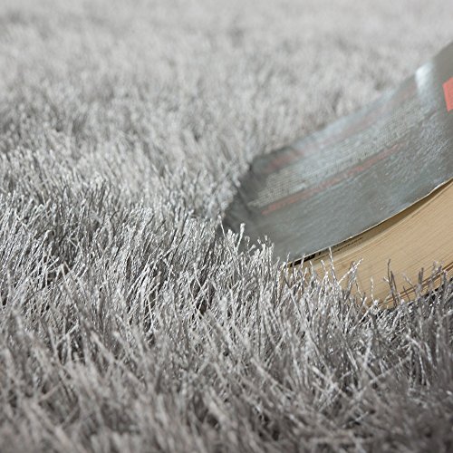 Shaggy Hochflor Teppich Modern Soft Garn Mit Glitzer In Uni Hellgrau Grau, Grösse:80x150 cm - 3