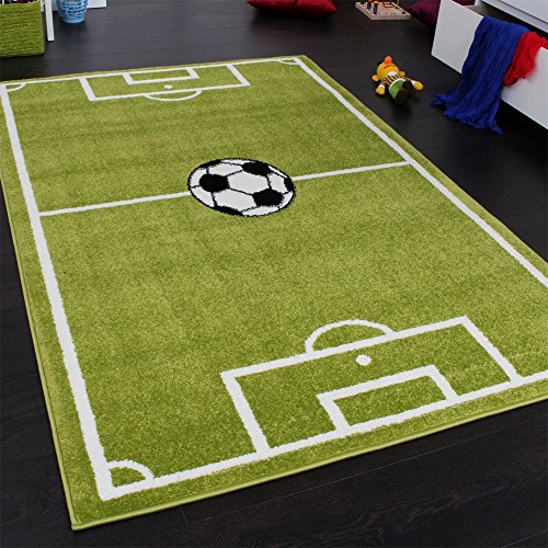 Teppich Kinderzimmer Fußball Spielteppich Kinderteppich Fußballplatz Grün -