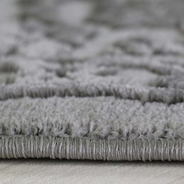 Teppich Kurzflor Ornamente Bordüre Rokoko Modern mit hochwertiger & dichter Webung und Fasern klassisches Design in Creme Grau und Rosa. [Art 4213] (Oval - 120 x 170 cm, Grau) - 