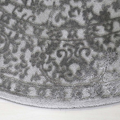 Teppich Kurzflor Ornamente Bordüre Rokoko Modern mit hochwertiger & dichter Webung und Fasern klassisches Design in Creme Grau und Rosa. [Art 4213] (Oval - 120 x 170 cm, Grau) -