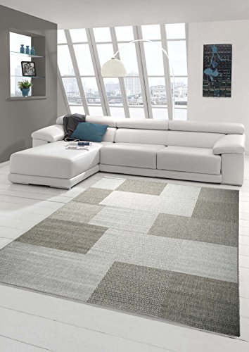 Teppich Modern Flachgewebe Kariert Sisal Optik Küchenteppich Küchenläufer Karo Design Grau Größe 60x110 cm - 1
