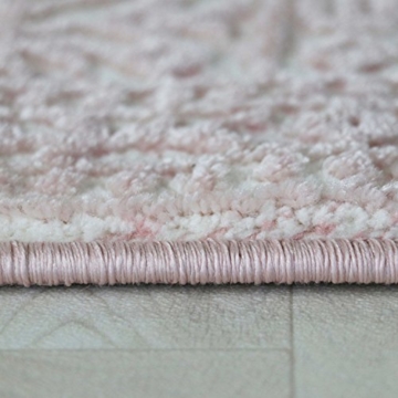 Teppich Vintage Design Rosa Pink für Wohnzimmer Qualitativ mit Medaillon Muster dicht gewebt Kurzflor mit Hoch Tief Struktur (120 x 170 cm) - 