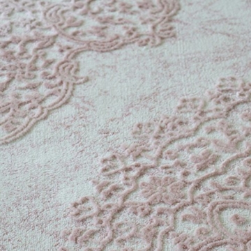 Teppich Vintage Design Rosa Pink für Wohnzimmer Qualitativ mit Medaillon Muster dicht gewebt Kurzflor mit Hoch Tief Struktur (120 x 170 cm) - 