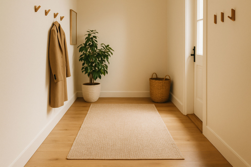 Einladender Flur mit Teppich in Sandfarben – stilvoller Eingangsbereich