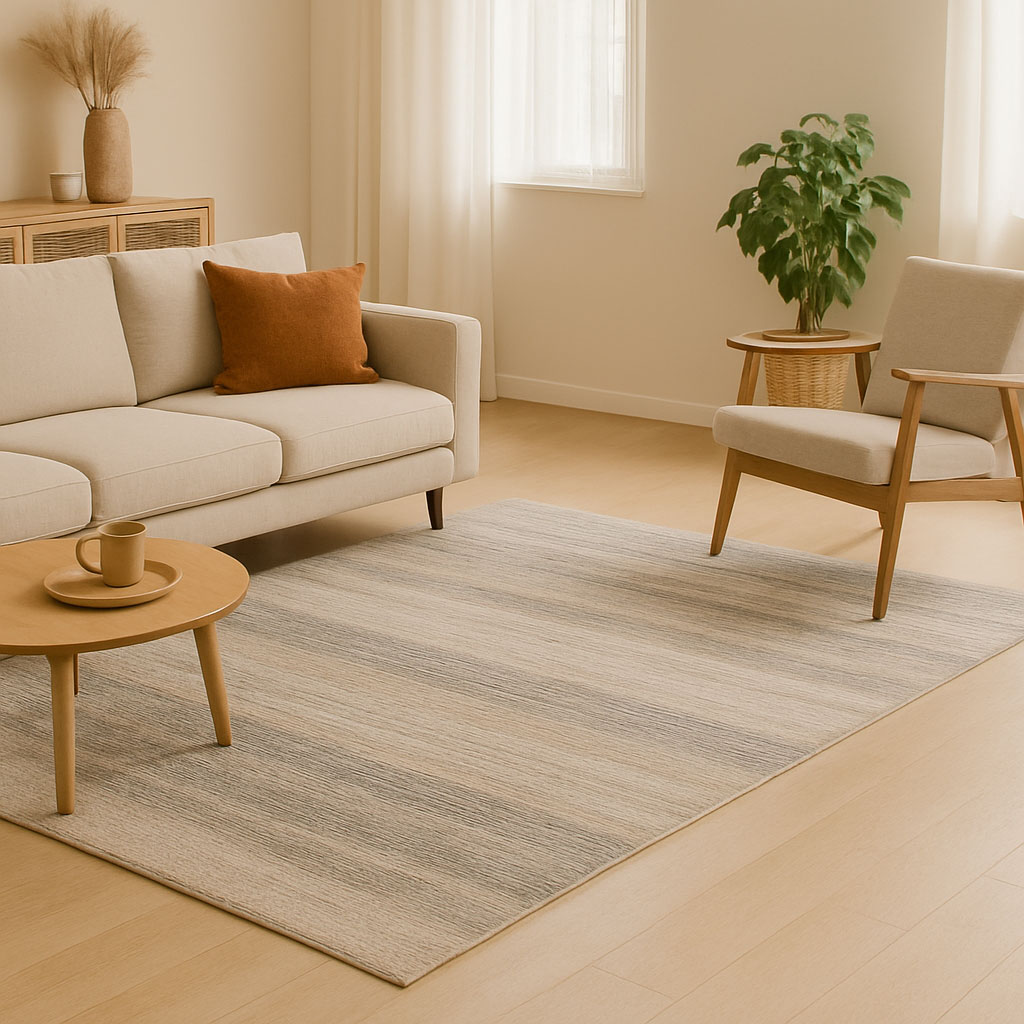 Teppiche als Design-Statement 2026 Stilvoll eingerichtetes Wohnzimmer mit Teppich als Design-Statement 2026